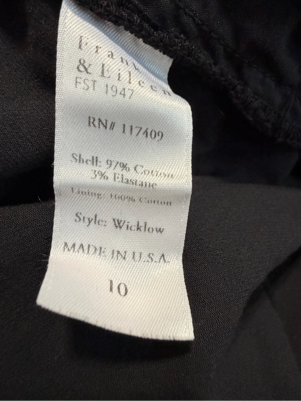 Frank & Eileen Wicklow The Italian Chino Pants | Washed Black | Size 10 - Picture 8 of 8